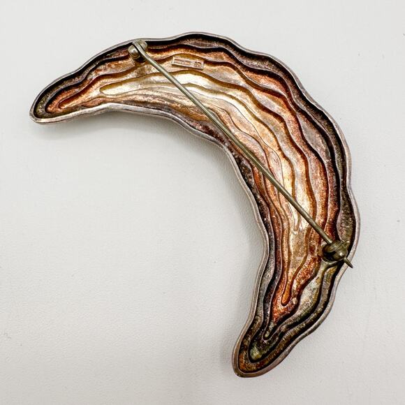 Sterling Silver Crescent Moon Brooch | Vintage Modernist Signed NR Designer Pin - Picture 8 of 14